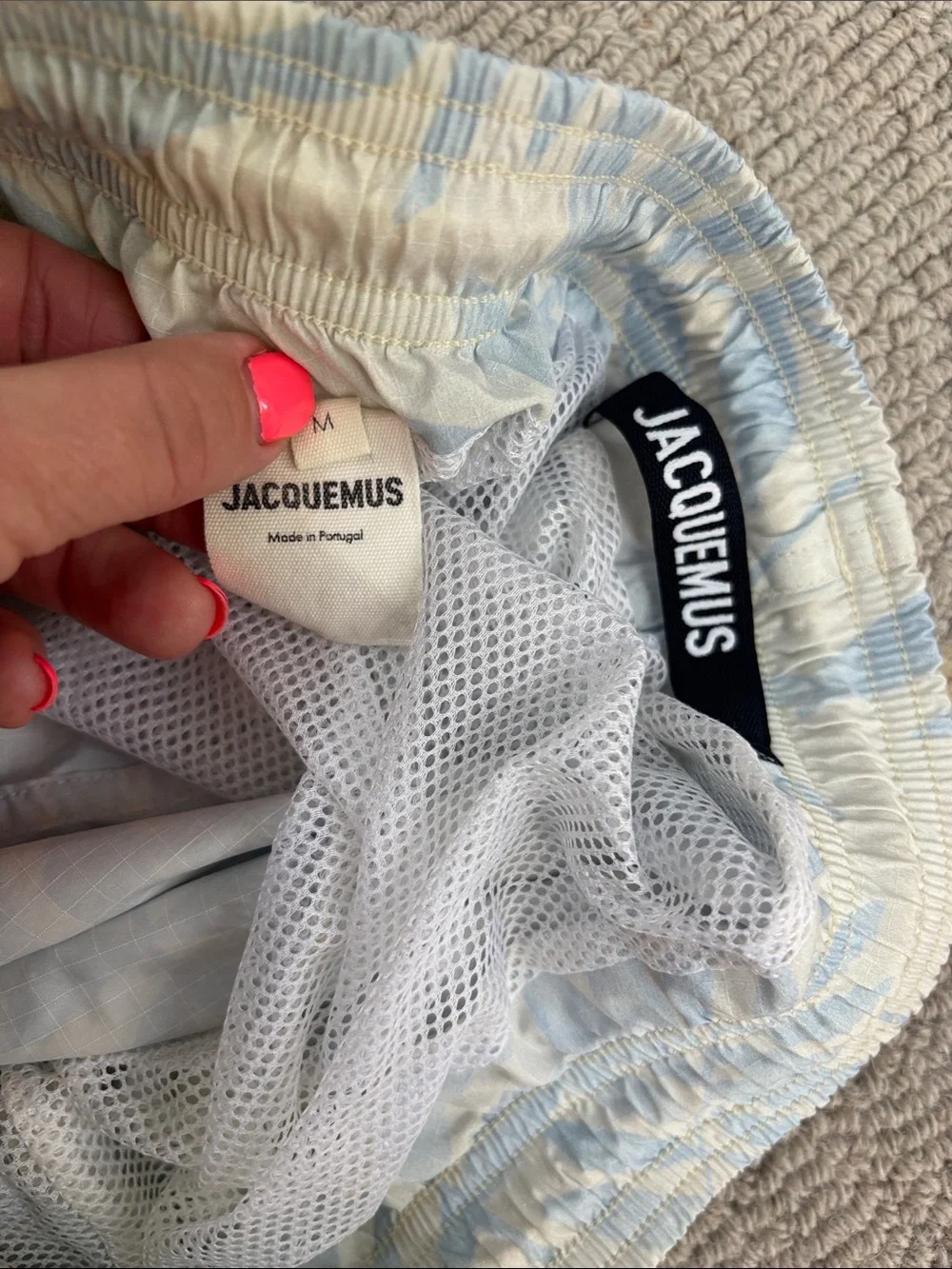 Jacquemus Pale Blue Leaf-Print Swim Trunks